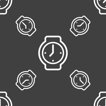 watches icon sign. Seamless pattern on a gray background. illustration