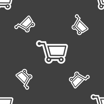 shopping cart icon sign. Seamless pattern on a gray background. illustration