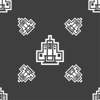 skyscraper icon sign. Seamless pattern on a gray background. illustration
