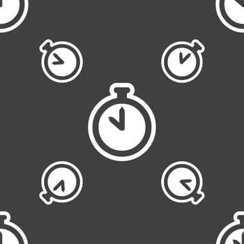 The stopwatch icon sign. Seamless pattern on a gray background. illustration