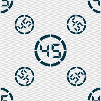 45 second stopwatch icon sign. Seamless pattern with geometric texture. illustration