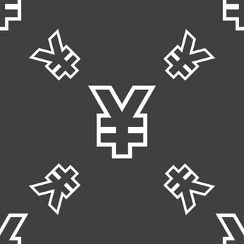 Yen JPY icon sign. Seamless pattern on a gray background. illustration