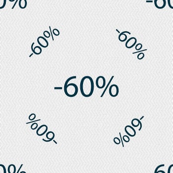 60 percent discount sign icon. Sale symbol. Special offer label. Seamless pattern with geometric texture. illustration