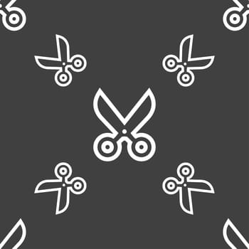 scissors icon sign. Seamless pattern on a gray background. illustration