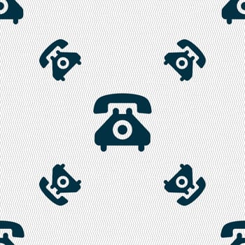 retro telephone handset icon sign. Seamless pattern with geometric texture. illustration