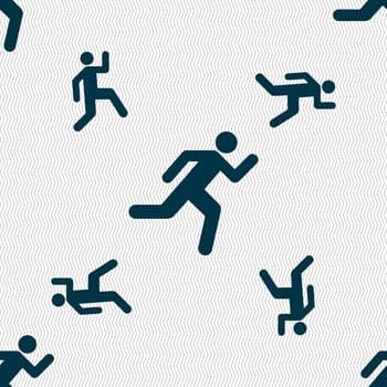 running man icon sign. Seamless pattern with geometric texture. illustration