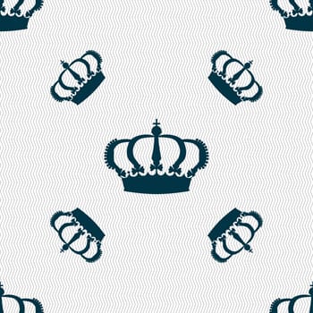 Crown icon sign. Seamless pattern with geometric texture. illustration