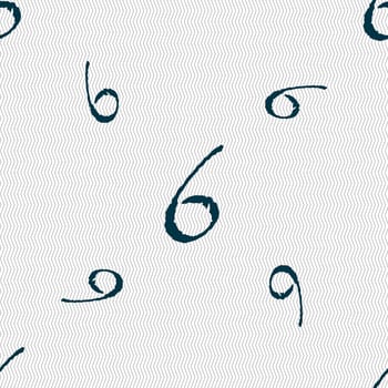 number six icon sign. Seamless pattern with geometric texture. illustration