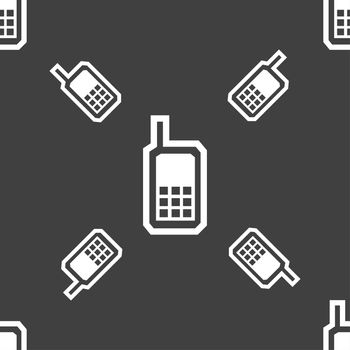 Mobile phone icon sign. Seamless pattern on a gray background. illustration