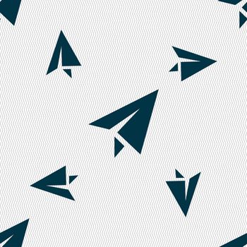 Paper airplane icon sign. Seamless pattern with geometric texture. illustration