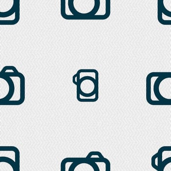 Photo camera sign icon. Digital photo camera symbol. Seamless abstract background with geometric shapes. illustration