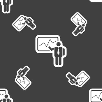 businessman making report icon sign. Seamless pattern on a gray background. illustration