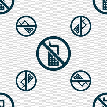 mobile phone is prohibited icon sign. Seamless pattern with geometric texture. illustration