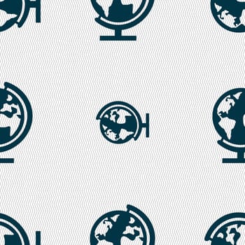 Globe sign icon. World map geography symbol. Globes on stand for studying. Seamless abstract background with geometric shapes. illustration