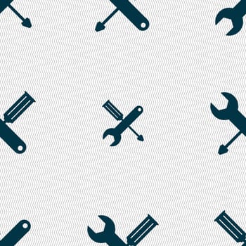 Repair tool sign icon. Service symbol. screwdriver with wrench. Seamless abstract background with geometric shapes. illustration
