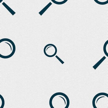 Magnifier glass sign icon. Zoom tool button. Navigation search symbol. Seamless abstract background with geometric shapes. illustration