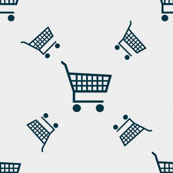 shopping cart icon sign. Seamless pattern with geometric texture. illustration