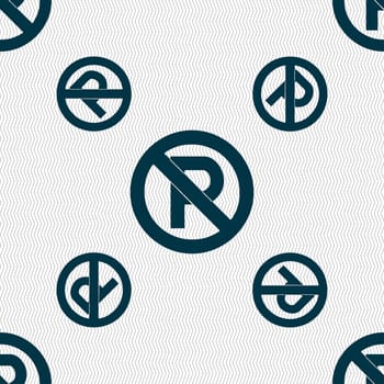 No parking icon sign. Seamless pattern with geometric texture. illustration