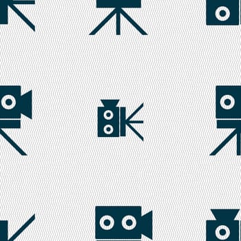 Video camera sign icon.content button. Seamless abstract background with geometric shapes. illustration