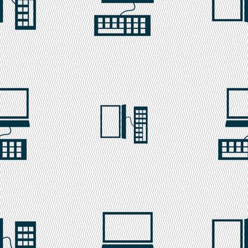 Computer monitor and keyboard Icon. Seamless abstract background with geometric shapes. illustration