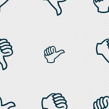 Dislike sign icon. Thumb down sign. Hand finger down symbol. Seamless abstract background with geometric shapes. illustration