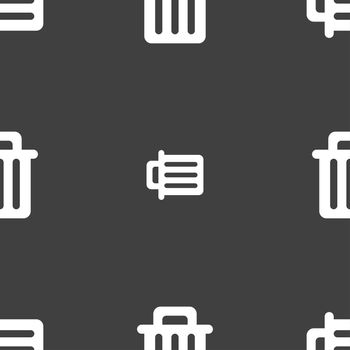 Recycle bin icon sign. Seamless pattern on a gray background. illustration