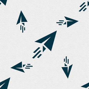 Paper airplane icon sign. Seamless pattern with geometric texture. illustration