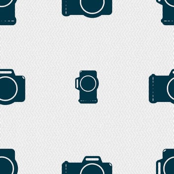 Photo camera sign icon. Digital photo camera symbol. Seamless abstract background with geometric shapes. illustration