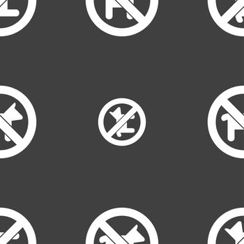 dog walking is prohibited icon sign. Seamless pattern on a gray background. illustration