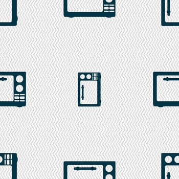 Microwave oven sign icon. Kitchen electric stove symbol. Seamless abstract background with geometric shapes. illustration