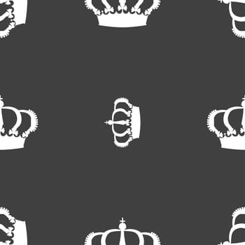 Crown icon sign. Seamless pattern on a gray background. illustration