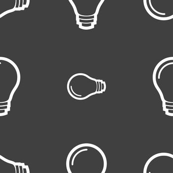 Light bulb icon sign. Seamless pattern on a gray background. illustration