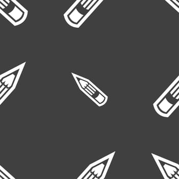 Pencil icon sign. Seamless pattern on a gray background. illustration