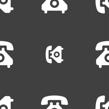 retro telephone handset icon sign. Seamless pattern on a gray background. illustration