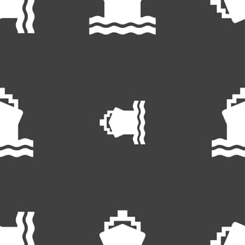 ship icon sign. Seamless pattern on a gray background. illustration