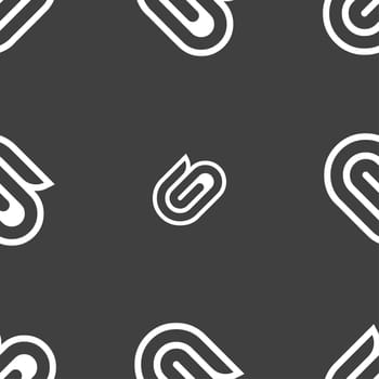 paper clip icon sign. Seamless pattern on a gray background. illustration