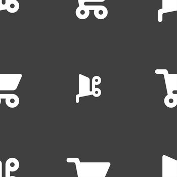 shopping basket icon sign. Seamless pattern on a gray background. illustration