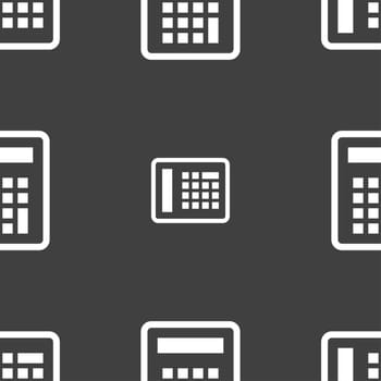 Calculator icon sign. Seamless pattern on a gray background. illustration