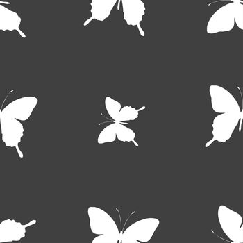 butterfly icon sign. Seamless pattern on a gray background. illustration