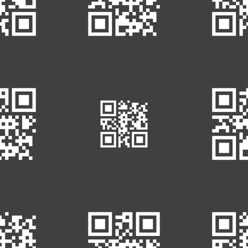 Qr code icon sign. Seamless pattern on a gray background. illustration