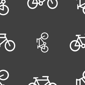 bike icon sign. Seamless pattern on a gray background. illustration