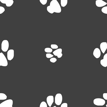 trace dogs icon sign. Seamless pattern on a gray background. illustration