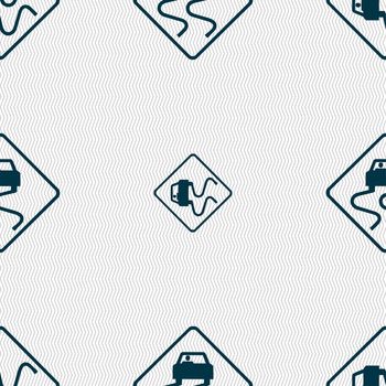 Road slippery icon sign. Seamless pattern with geometric texture. illustration