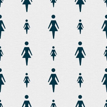 Female sign icon. Woman human symbol. Women toilet. Seamless abstract background with geometric shapes. illustration
