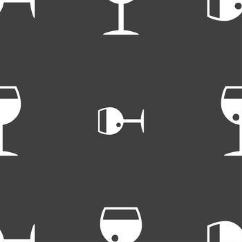 glass of wine icon sign. Seamless pattern on a gray background. illustration