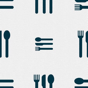 fork, knife, spoon icon sign. Seamless pattern with geometric texture. illustration