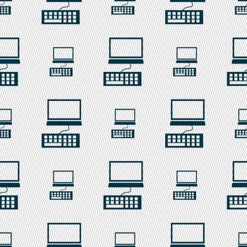 Computer monitor and keyboard Icon. Seamless abstract background with geometric shapes. illustration