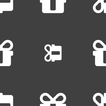 gift icon sign. Seamless pattern on a gray background. illustration