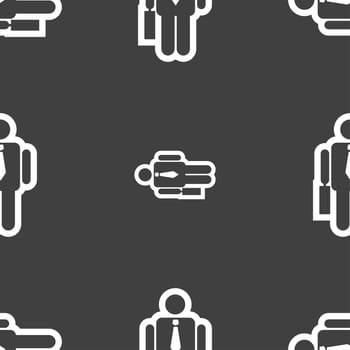 businessman icon sign. Seamless pattern on a gray background. illustration