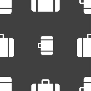 suitcase icon sign. Seamless pattern on a gray background. illustration